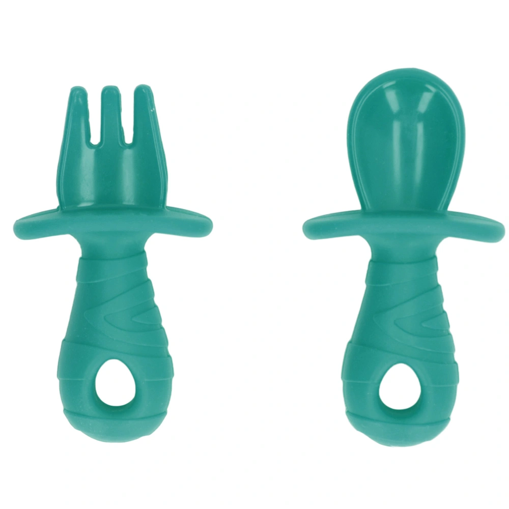 Baby Silicone Spoon Chewable Food Grade Safety Soft Silicone Spoon Fork Utensil for Baby Relieving Anxiety Green