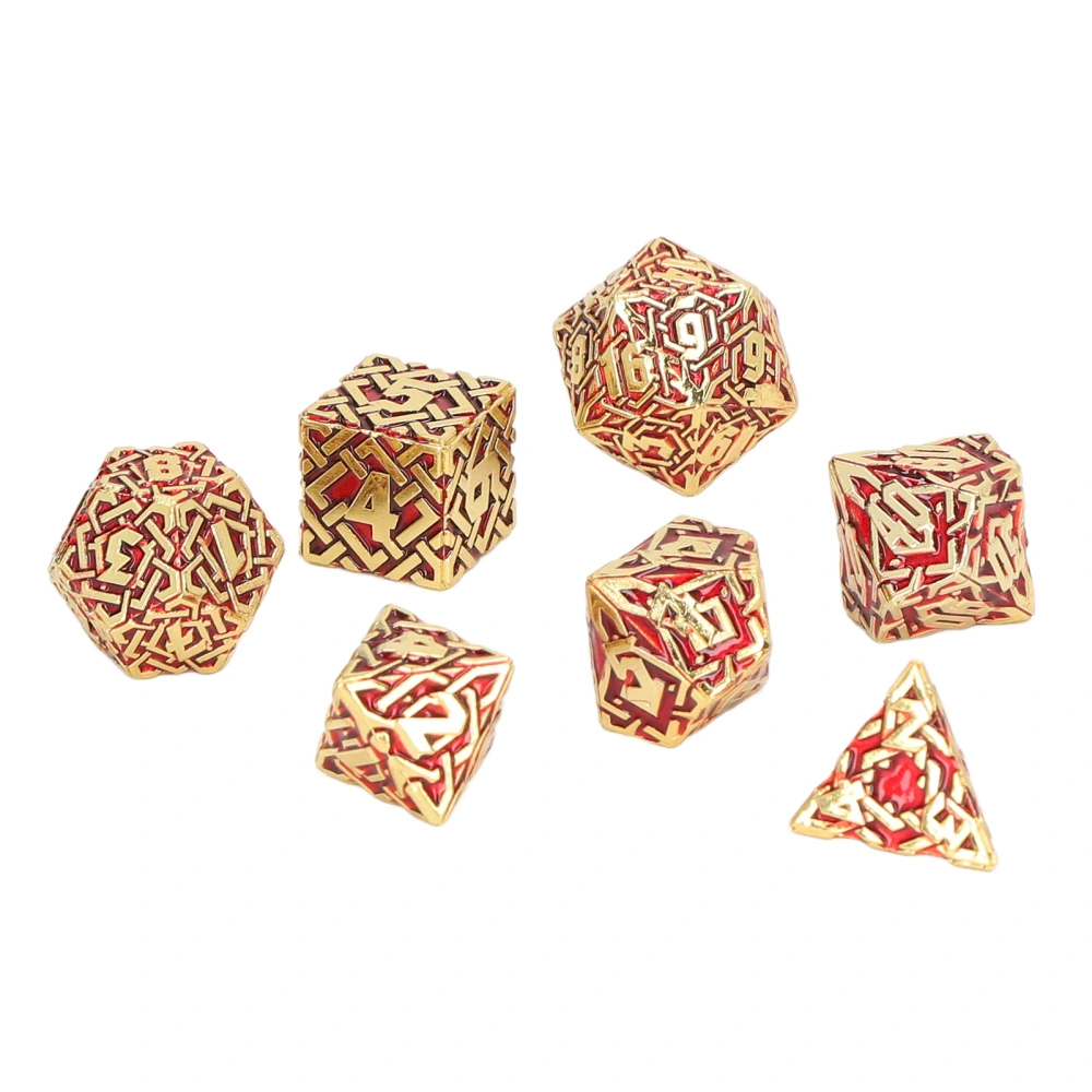 7pcs Board Game Dice Set Solid Metal Portable Engraved Funny Polyhedral Dice for Party Red