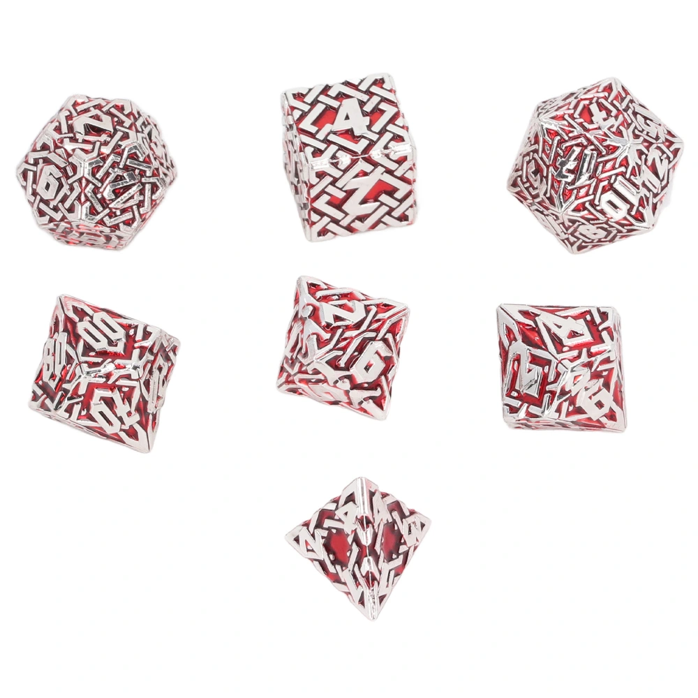 7pcs Polyhedral Dice Set Maze Pattern Clear Number Soild Exquisite Carving Electroplate Board Game Dice Red