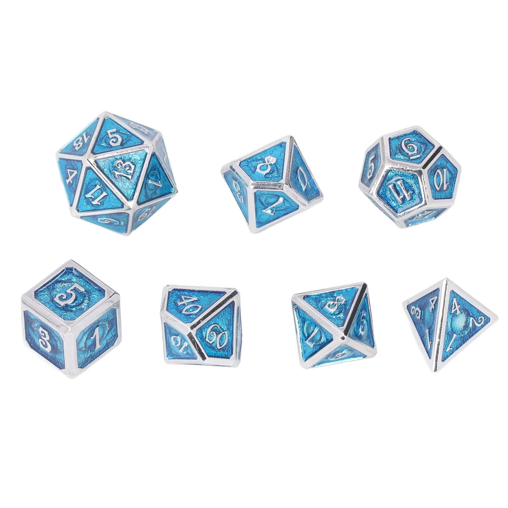 7Pcs Metal Dice Devil Eye Pattern Delicate Polyhedron Dices for Game Math Teaching Blue