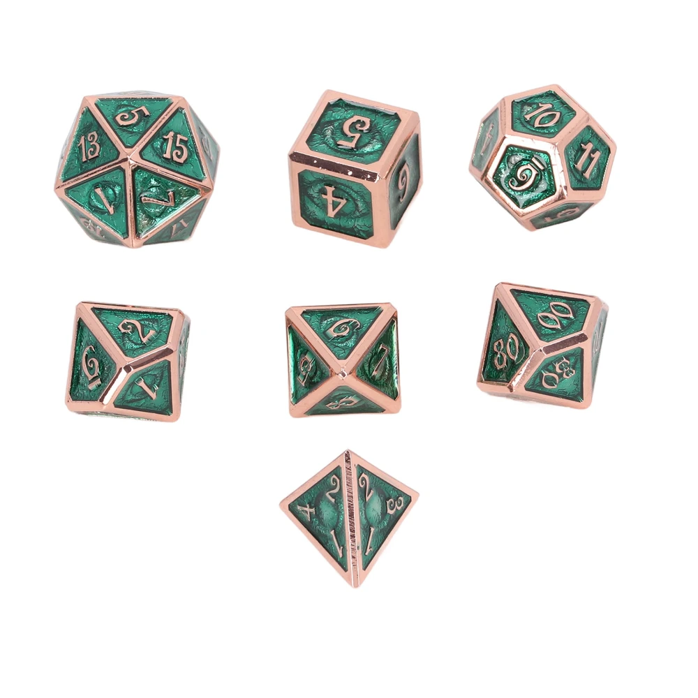 7PCS Polyhedral Dice Set Electroplated Antique Gold Enamel Role Playing Game Dice for Tabletop Game Green