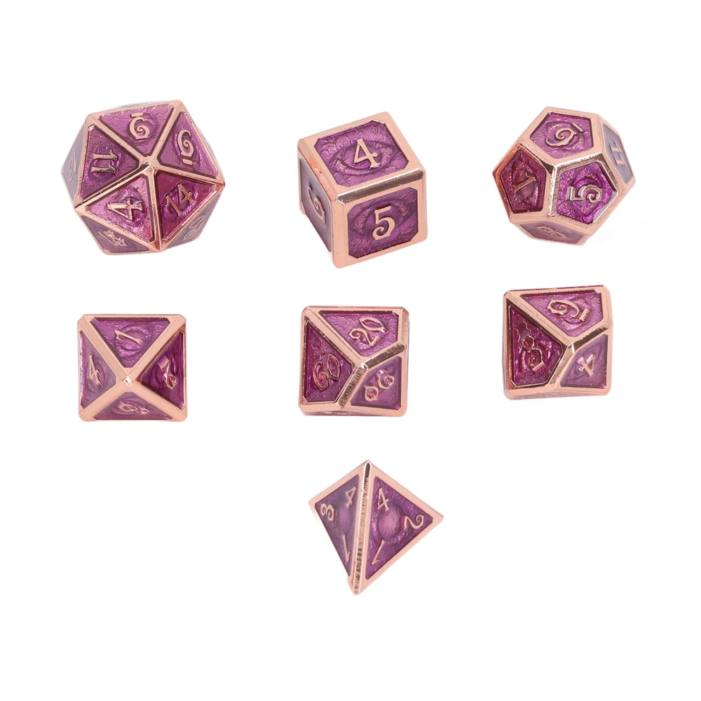 7PCS Polyhedral Dice Set Electroplated Antique Gold Enamel Role Playing Game Dice for Tabletop Game Light Purple