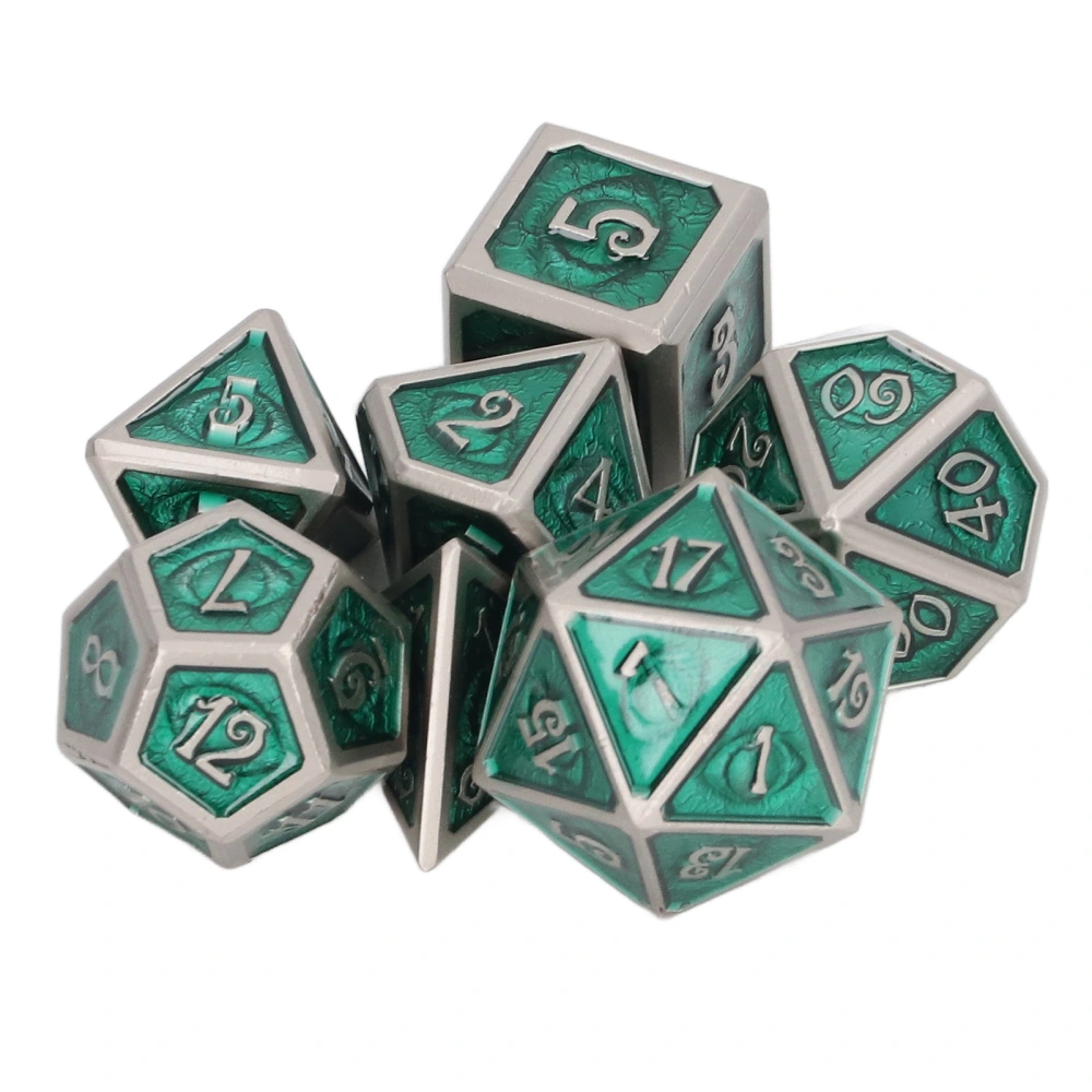 7Pcs Dice Multi Sided Metal Home Decoration Ornament Game Accessory Set Kit for Party Green