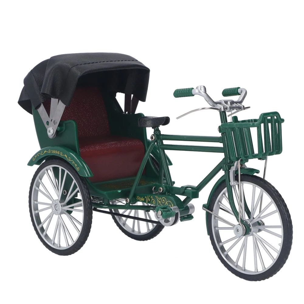 Rickshaw Model Retro Design Decorative Interesting Alloy 3 Wheel Rickshaw Desktop Ornament for Decoration Green