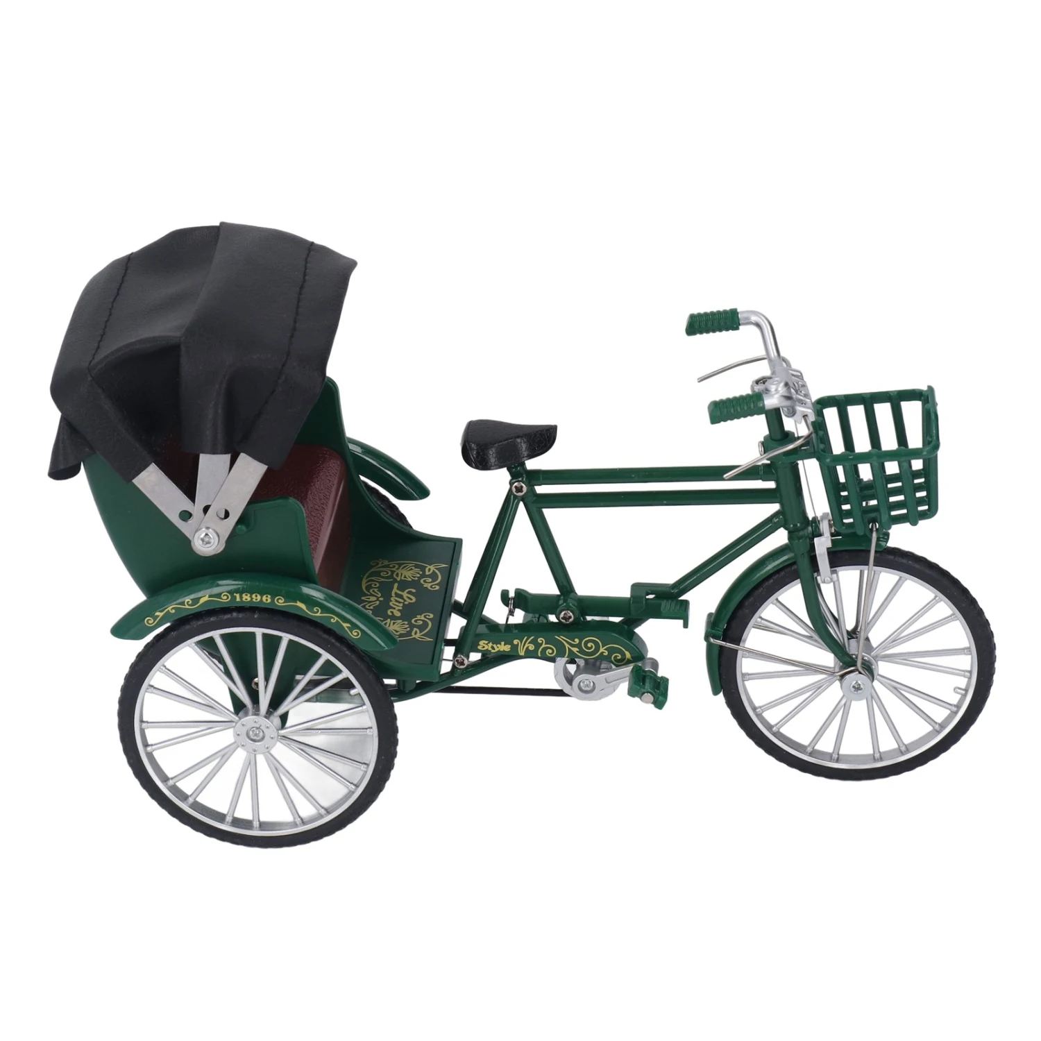 Rickshaw Model Retro Design Decorative Interesting Alloy 3 Wheel Rickshaw Desktop Ornament for Decoration Green