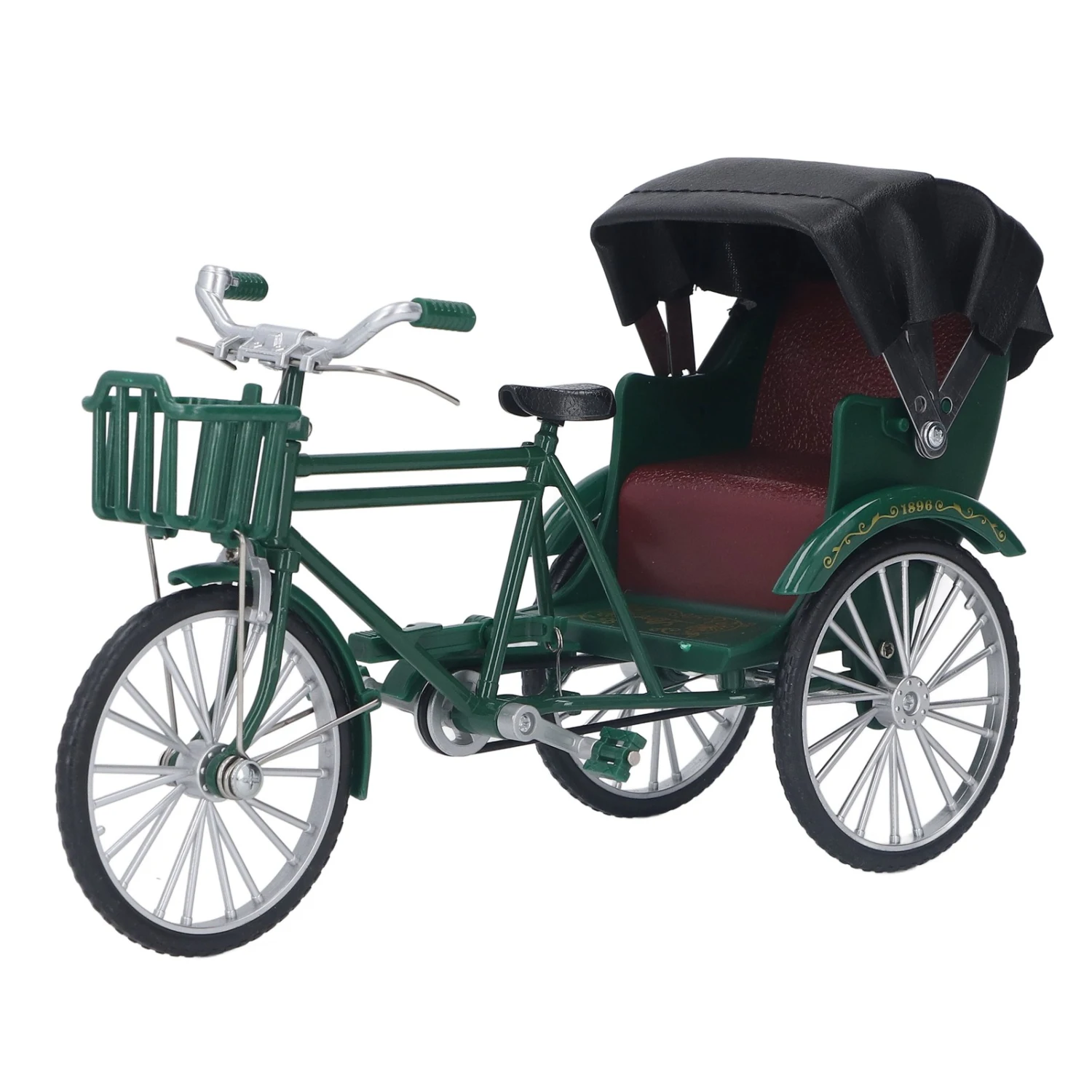 Rickshaw Model Retro Design Decorative Interesting Alloy 3 Wheel Rickshaw Desktop Ornament for Decoration Green