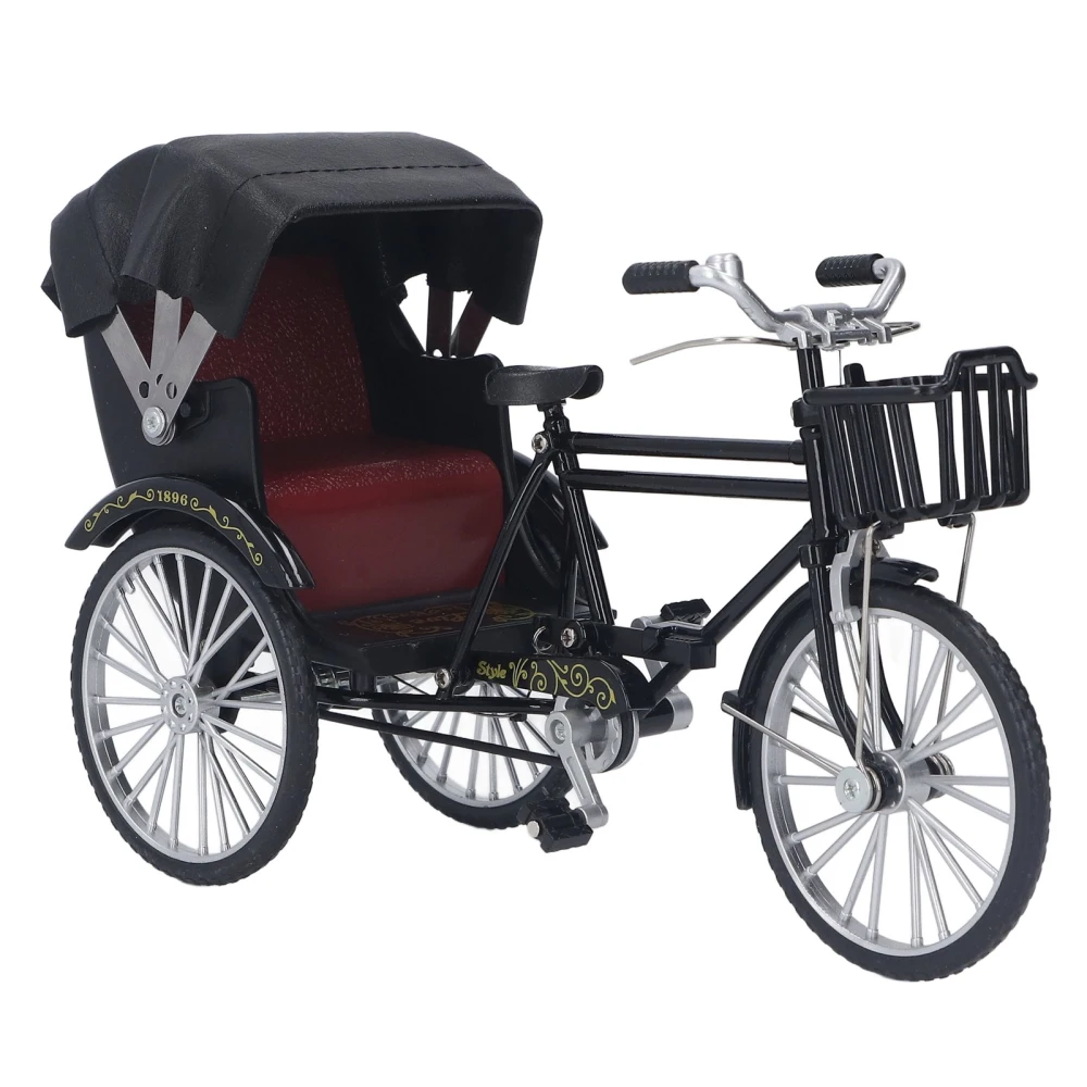 Rickshaw Model Retro Design Decorative Interesting Alloy 3 Wheel Rickshaw Desktop Ornament for Decoration Black