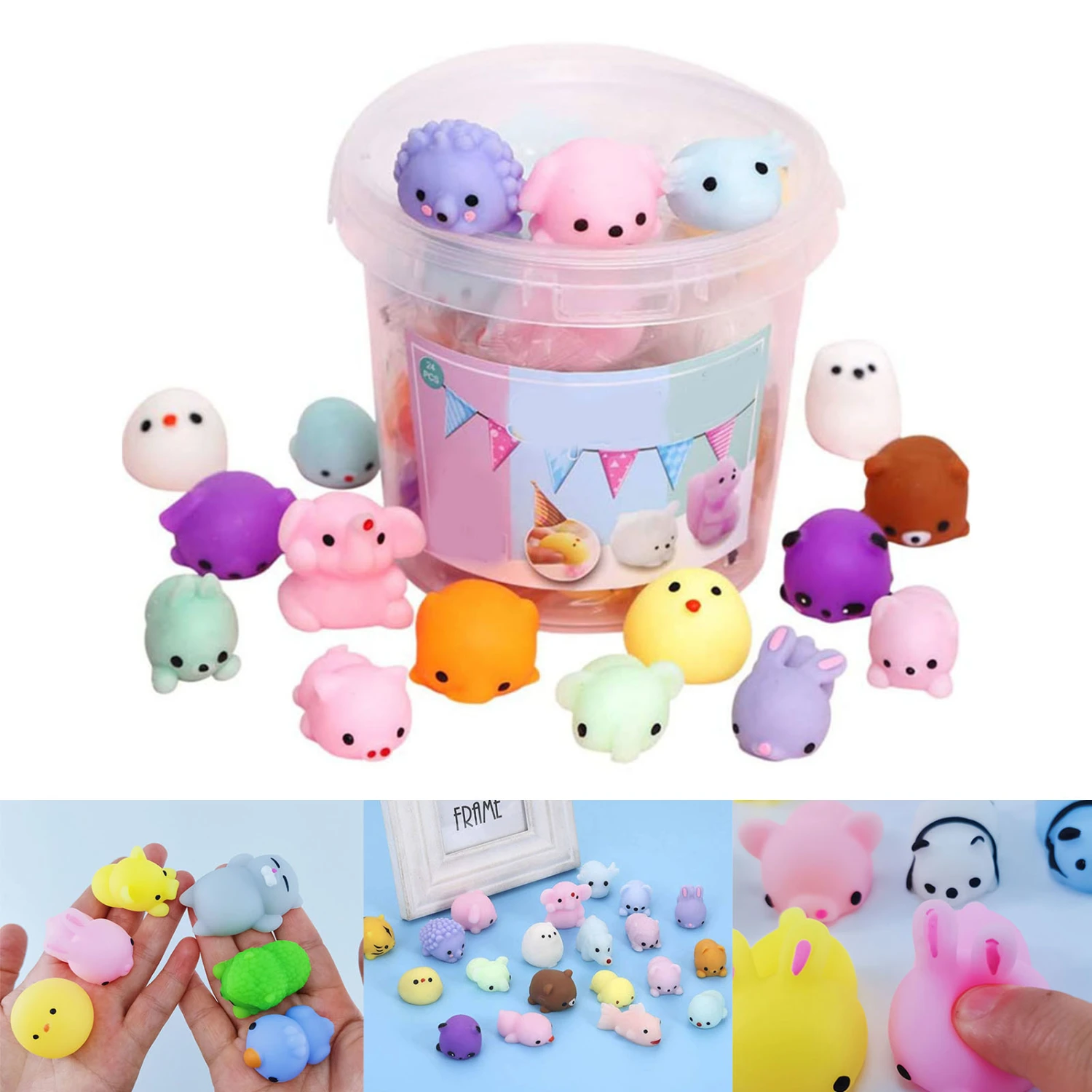 24pcs Animal Squishy Toy Soft Decompression Cute Colorful Squishy Animal Sensory Toy for Stress Relief