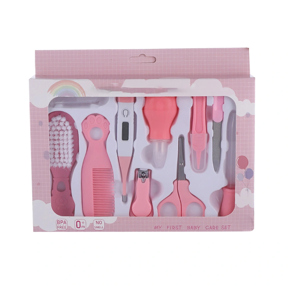 10pcs Baby Healthcare Grooming Kit Complete Portable Multifuctional Nail Clipper Newborn Safety Care Set Pink