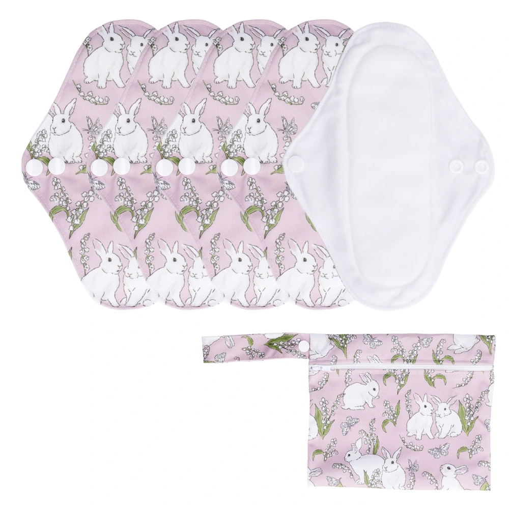 5 Pcs Washable Menstrual Pad Strong Water Absorption Comfortable Breathable Reusable Sanitary Pad with Storage Bag Rabbit