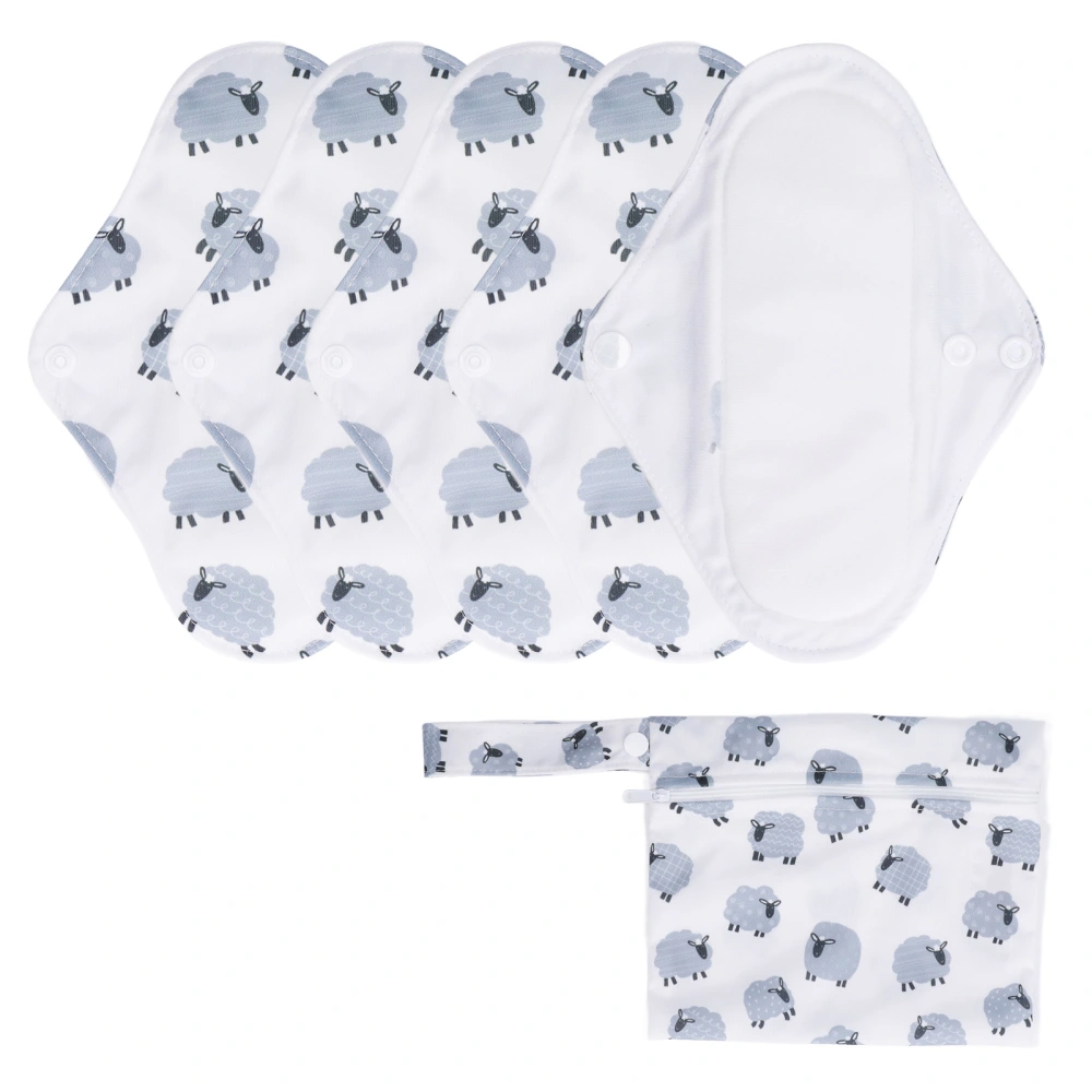 5 Pcs Washable Menstrual Pad Strong Water Absorption Comfortable Breathable Reusable Sanitary Pad with Storage Bag Sheep