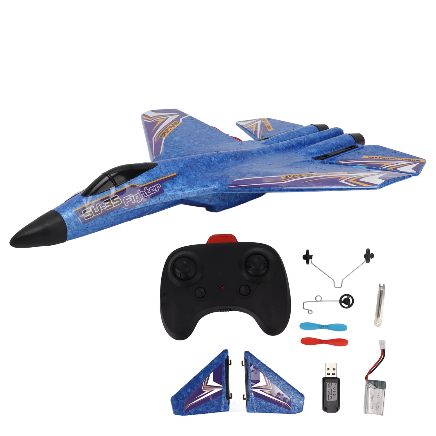 RC Aircraft Model Easy Assembly 100m Flying Height Collision Prevention Remote Control Plane Toy Blue