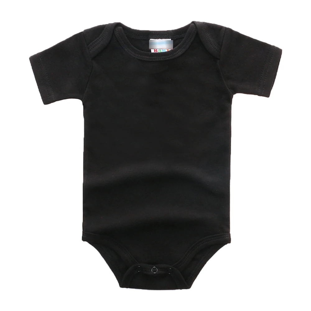 Baby Cotton Crewneck Short Sleeve Bodysuit Soft Breathable Washable Unisex Infant Jumpsuit for Home Black 9M