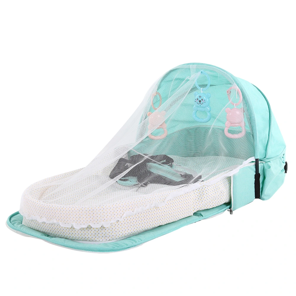 Portable Baby Crib Soft Cotton Foldable Storage Infants Travel Sleeping Bed with Mosquitoes Net Green