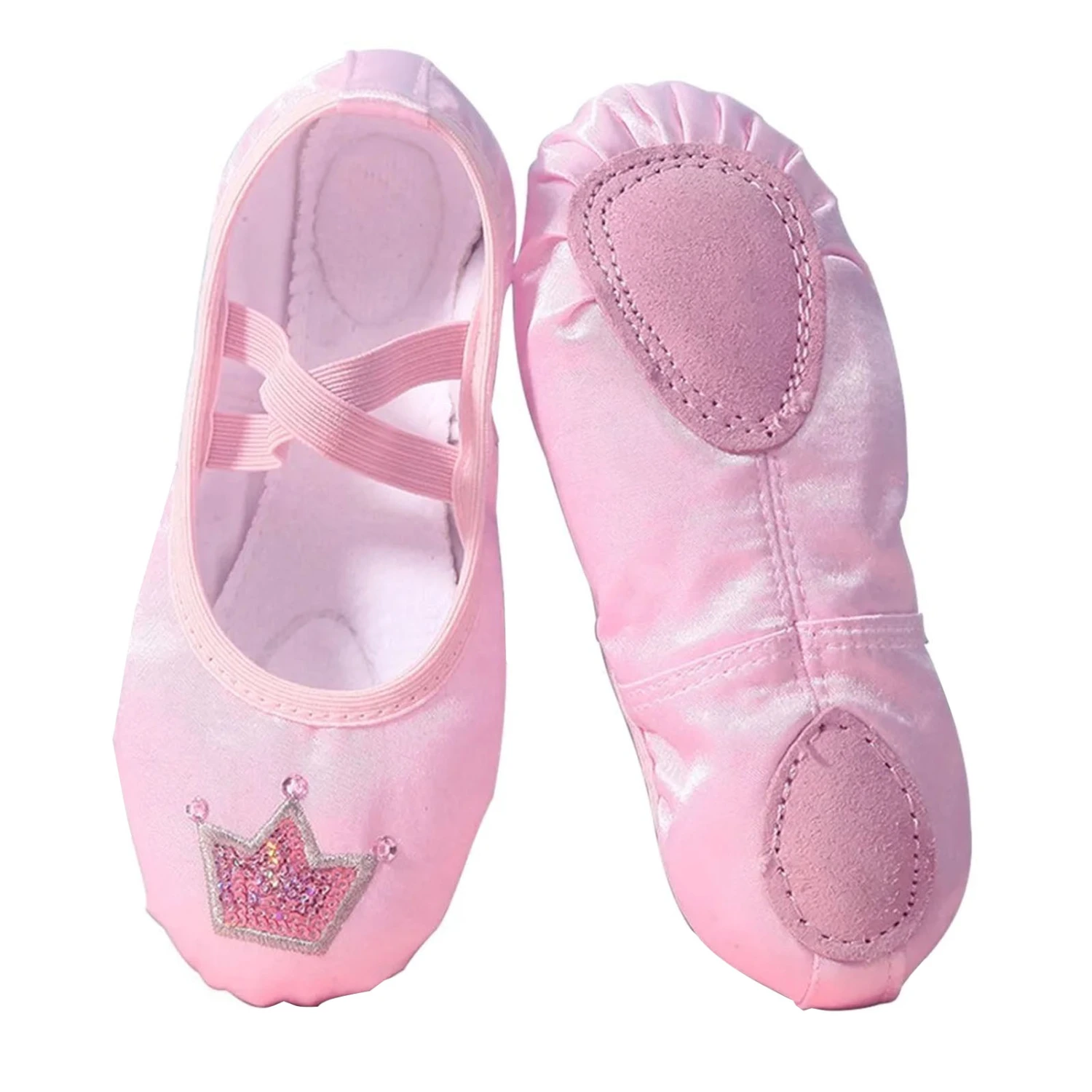 Kids Embroidery Crown Pattern Practice Ballet Shoes Girls Cute Soft Satin Yoga Dancing Shoes Crown Pink 27