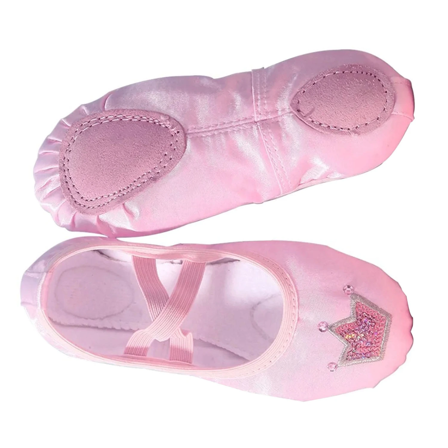 Kids Embroidery Crown Pattern Practice Ballet Shoes Girls Cute Soft Satin Yoga Dancing Shoes Crown Pink 27