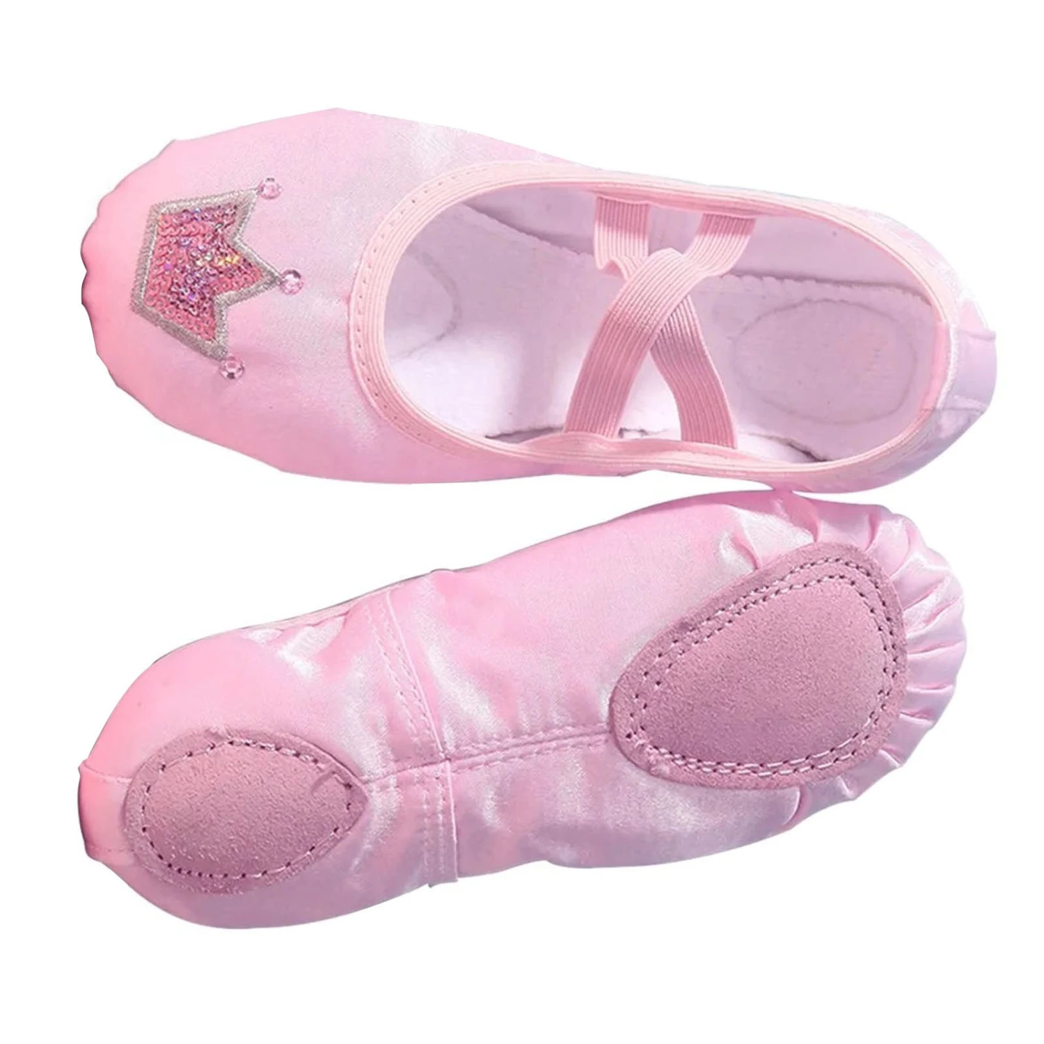 Kids Embroidery Crown Pattern Practice Ballet Shoes Girls Cute Soft Satin Yoga Dancing Shoes Crown Pink 27