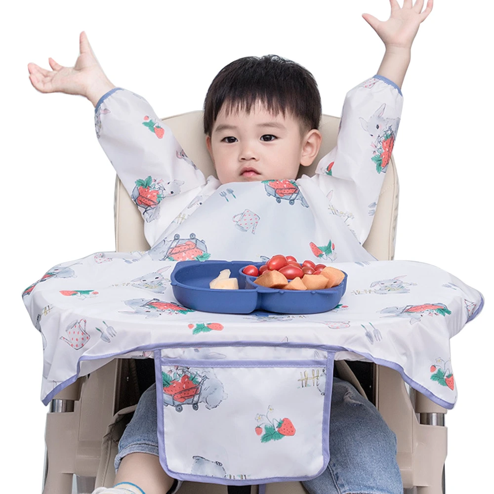 Baby Feeding Bib Waterproof Adjustable Hook And Loop Long Sleeve Toddler Bib for Children S Strawberry Bunny