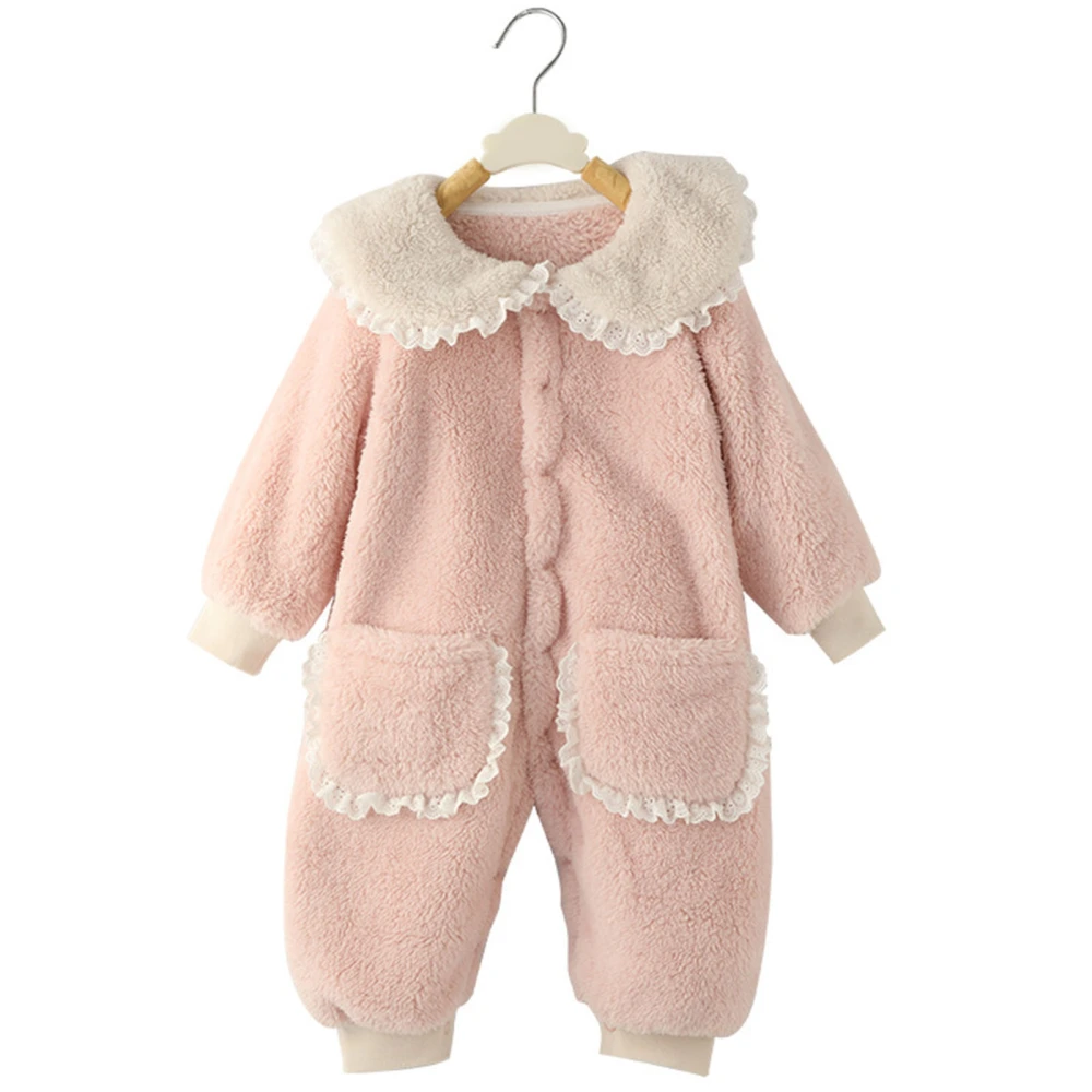 Baby Jumpsuit Coral Velvet Press Button Soft Breathable Rib Cuff Loose Thicken Infant One Piece Outfit Pink 80