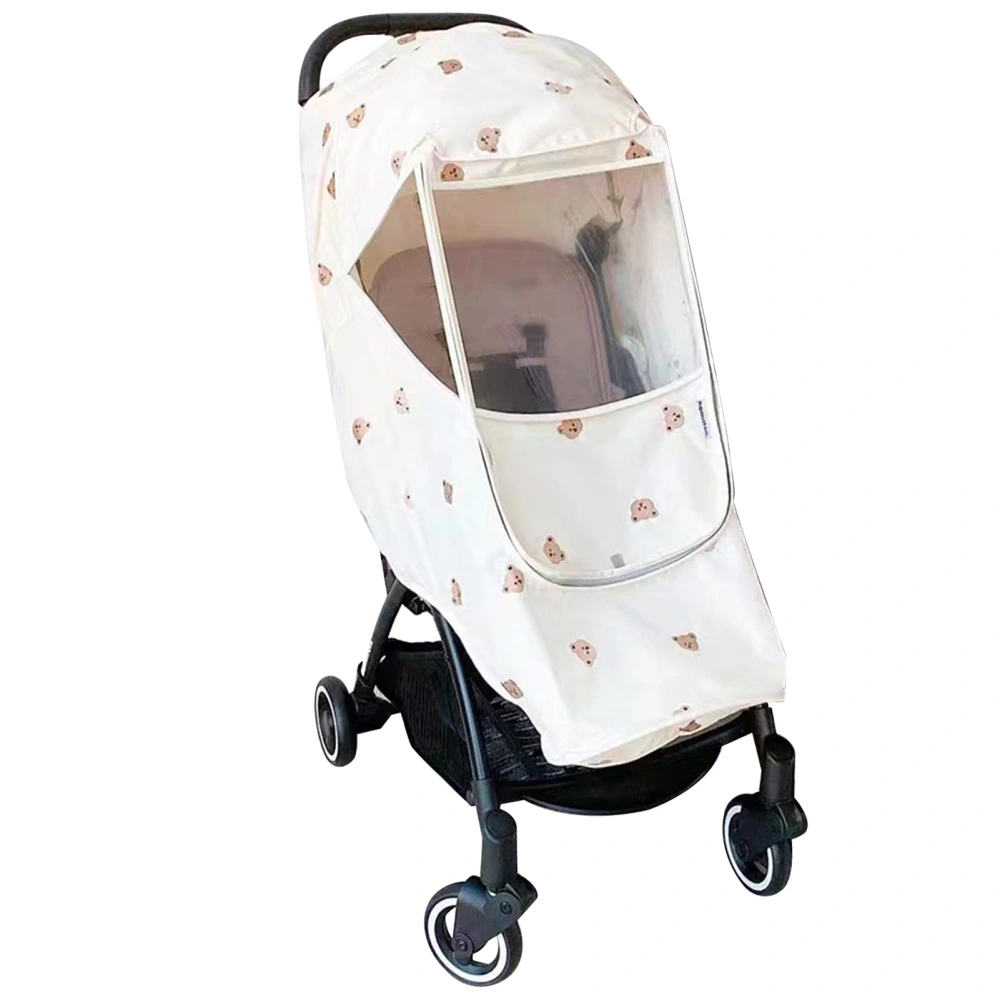 Stroller Rain Cover Windproof Waterproof Cute Bear Pattern Stroller Cover for Outdoor Walking Traveling Beige