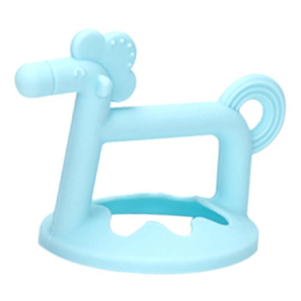 Baby Teething Toy Horse Shape Soft Food Grade Silicone Chewable Baby Teethers Ring with Box Blue