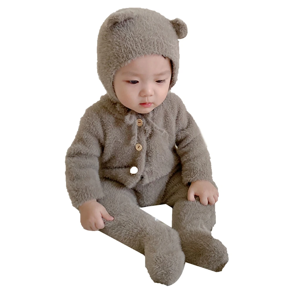 Baby Bear Jumpsuit Cute Soft Warm Infant Hooded Jumpsuit for Fall Autumn Outdoor Grey 73cm / 28.7in