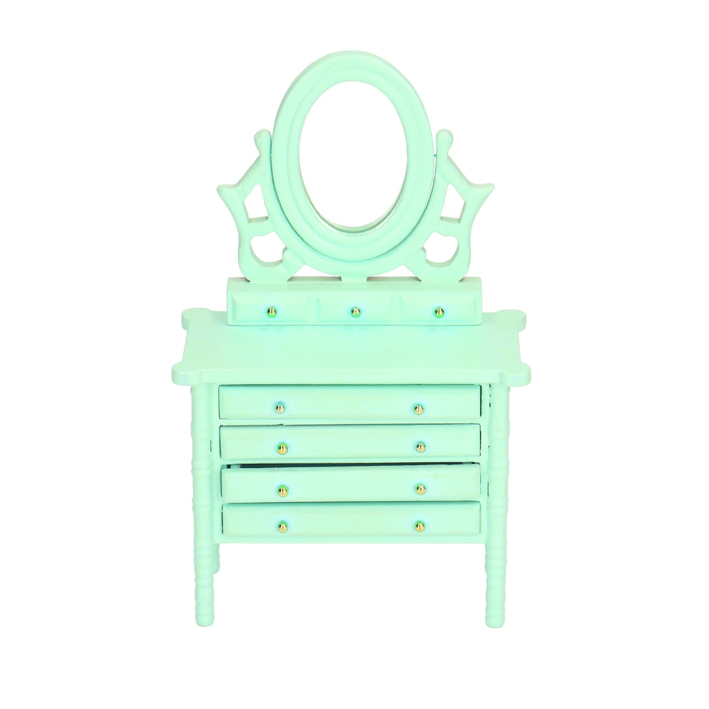 1:12 Scale Dollhouse Toilet Table High Simulation Wooden Miniature Dressing Table with Mirror Green