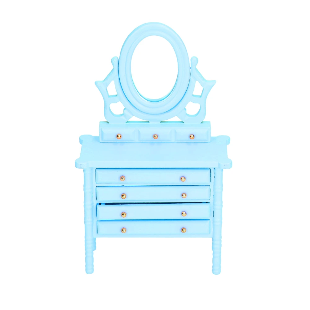 1:12 Scale Dollhouse Toilet Table High Simulation Wooden Miniature Dressing Table with Mirror Blue