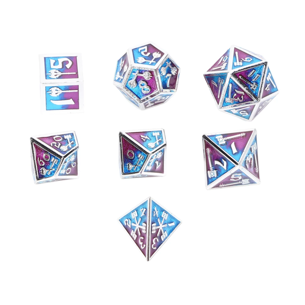 7PCS Metal Polyhedra Dice Number Pattern Design Multiple Sides Dice for Children Table Games Type 2