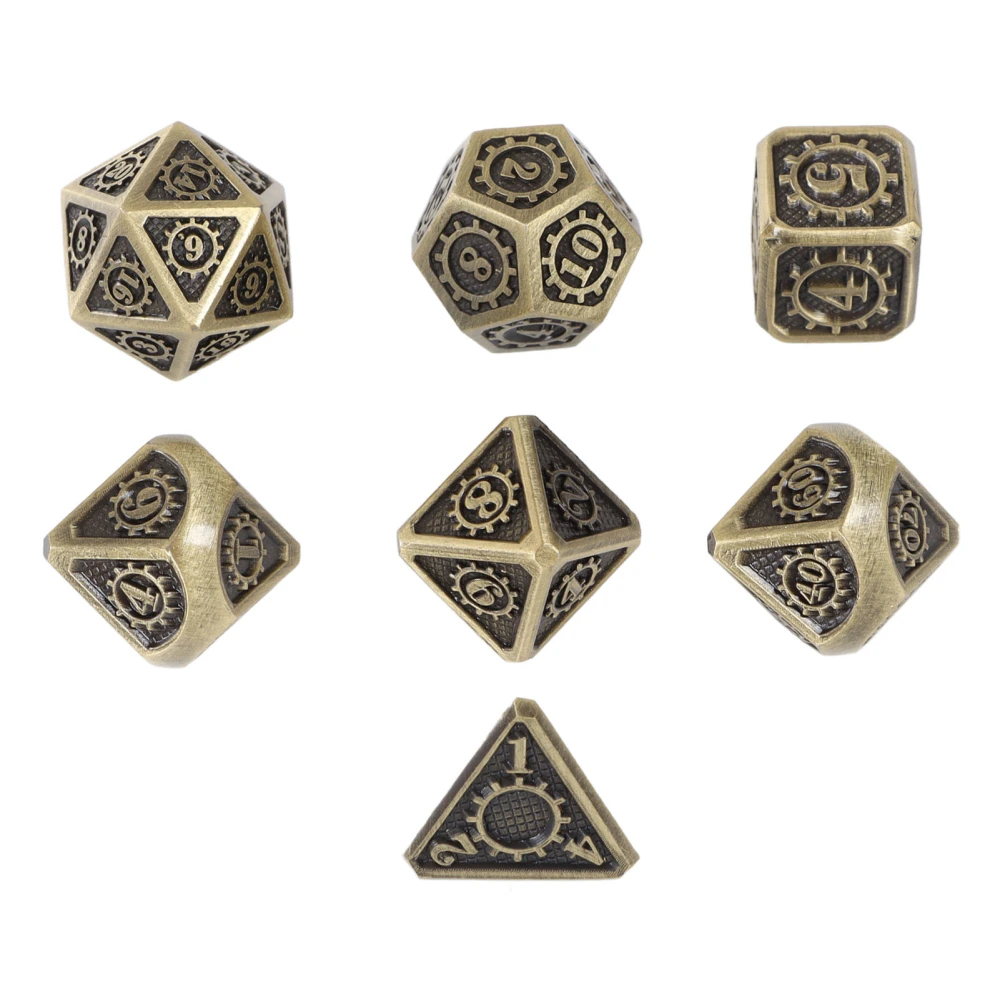 7pcs Gear Pattern Polyhedral Dice Adult Holiday Party Board Game Metal Dice for Role Playing Game Type 1