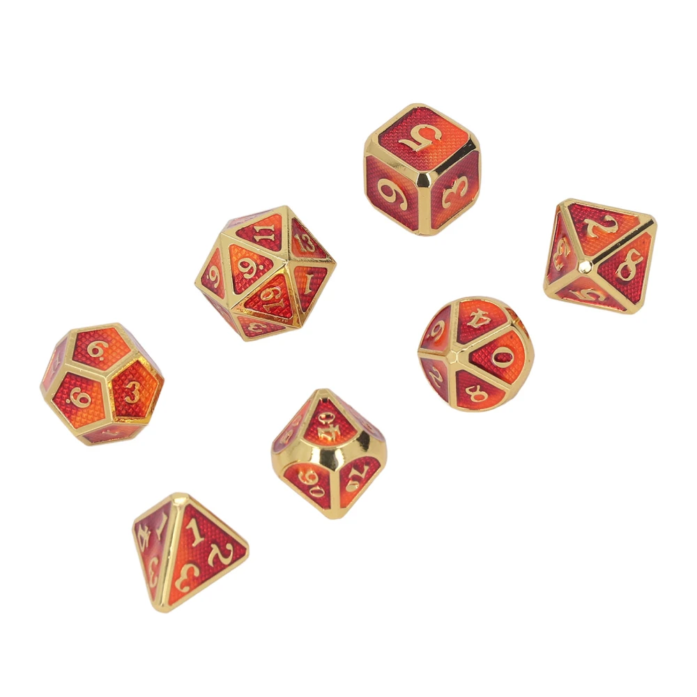 7Pcs Dice Multi Sided Metal Home Decoration Ornament Game Accessory Set Kit for Party Type 1