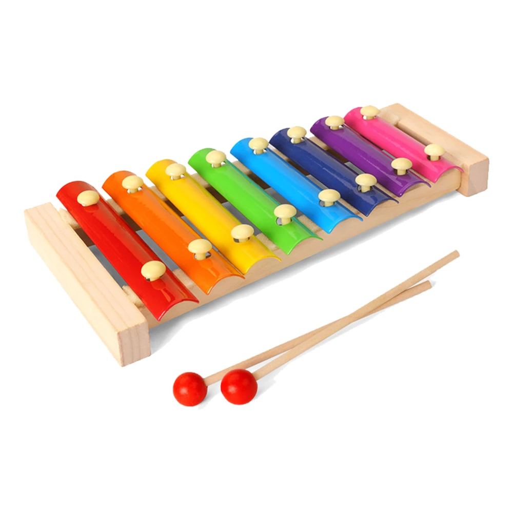 8 Notes Xylophone Iron Sheets Crisp Sound Sturdy Wood Base Xylophone Instrument for Toddler