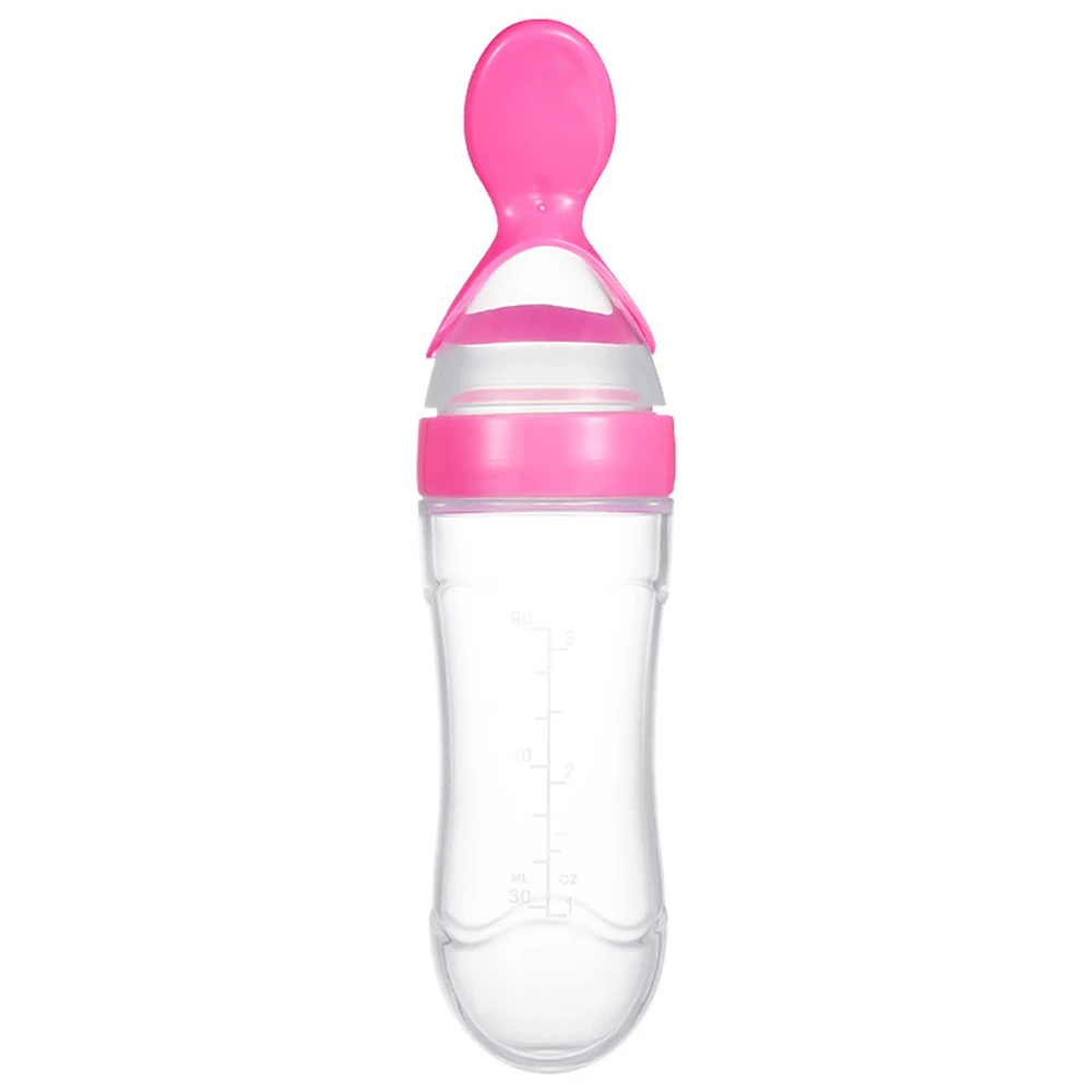 Feeding Bottle Spoon Silicone PP Safe Soft BPA Free Elastic Round Bottom Baby Food Feeder Pink