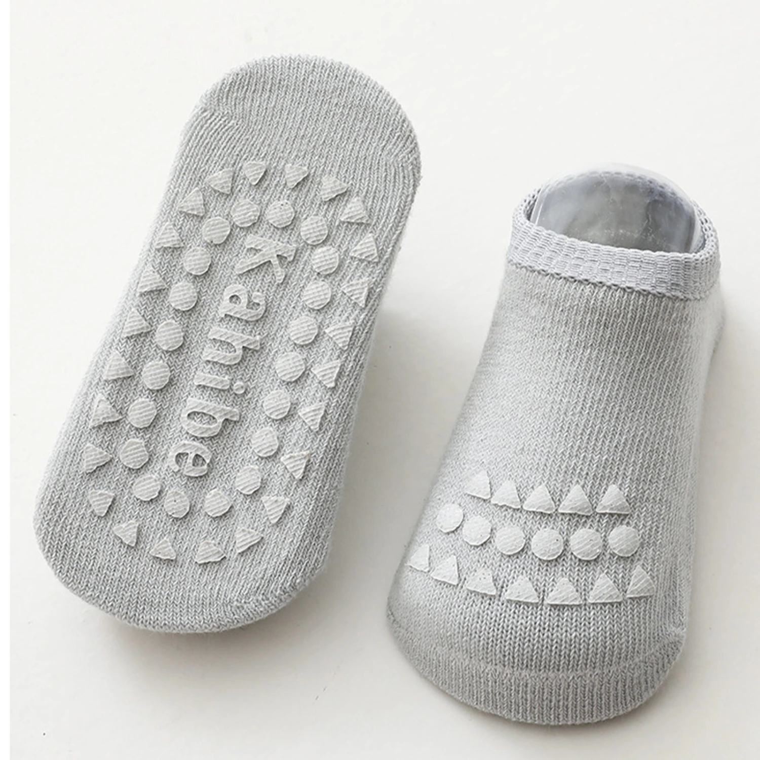 Baby Knee Pads Socks Set Combed Cotton Prevent Slip Glue Points Crawling Knee Foot Protectors M Size Light Gray