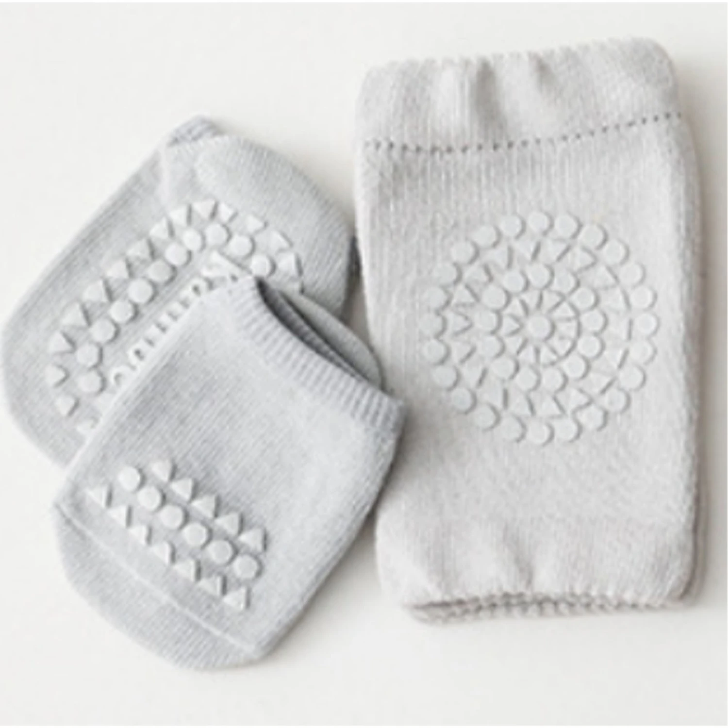 Baby Knee Pads Socks Set Combed Cotton Prevent Slip Glue Points Crawling Knee Foot Protectors M Size Light Gray