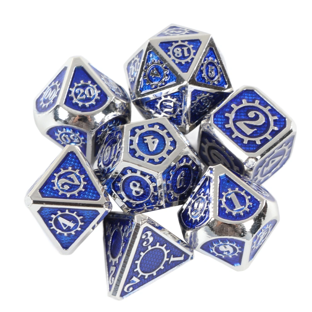 7pcs Polyhedral Dice Colorful Gear Metal High Balance Board Game Polyhedral Dice for Role Playing Silver Transparent Sapphire Blue