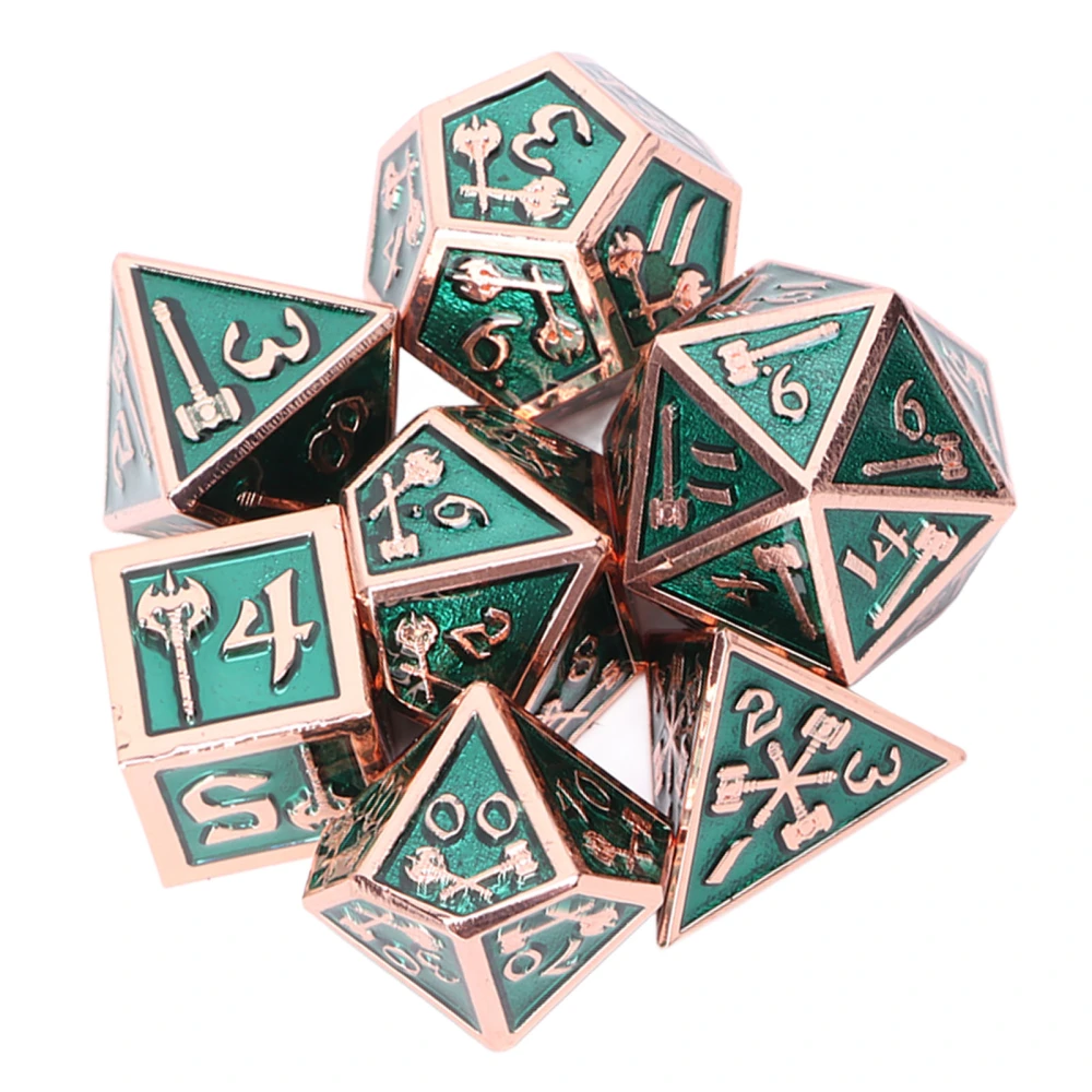 7pcs Polyhedral Dice Set Clear Number Metal Glossy Odorless Table Board Game Dice for Role Playing Green