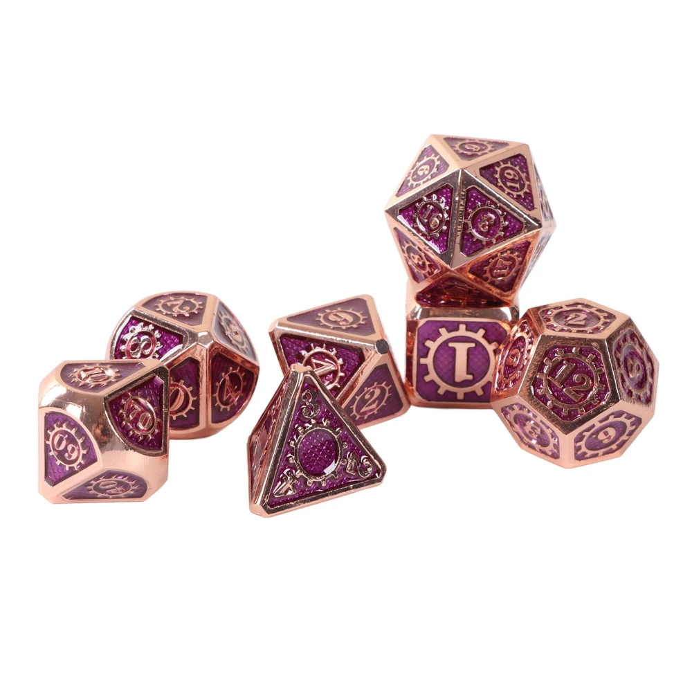 7pcs Gear Pattern Polyhedral Dice Adult Christmas Party Tabletop Game Metal Dice for Role Playing Game Purple