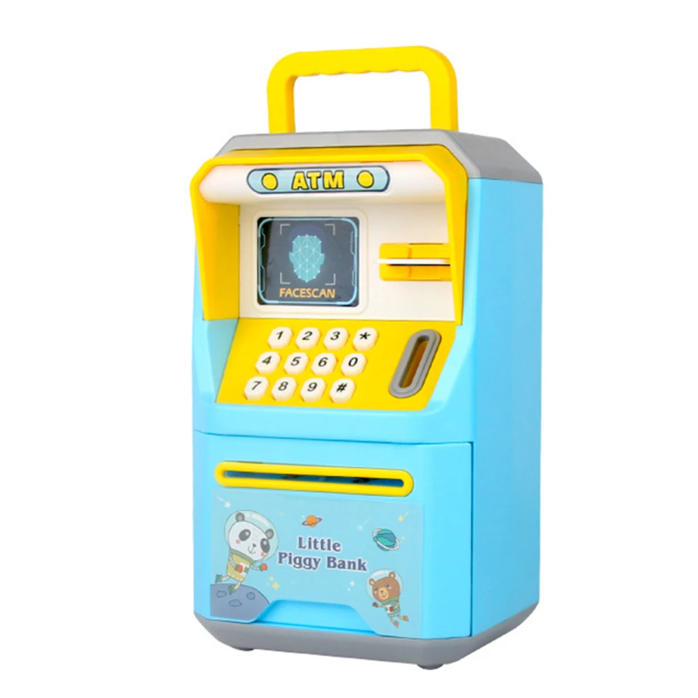 Mini Bank ATM Machine Simulation Face Recognition ATM Machine Money Storage Bank Educational Toys Blue