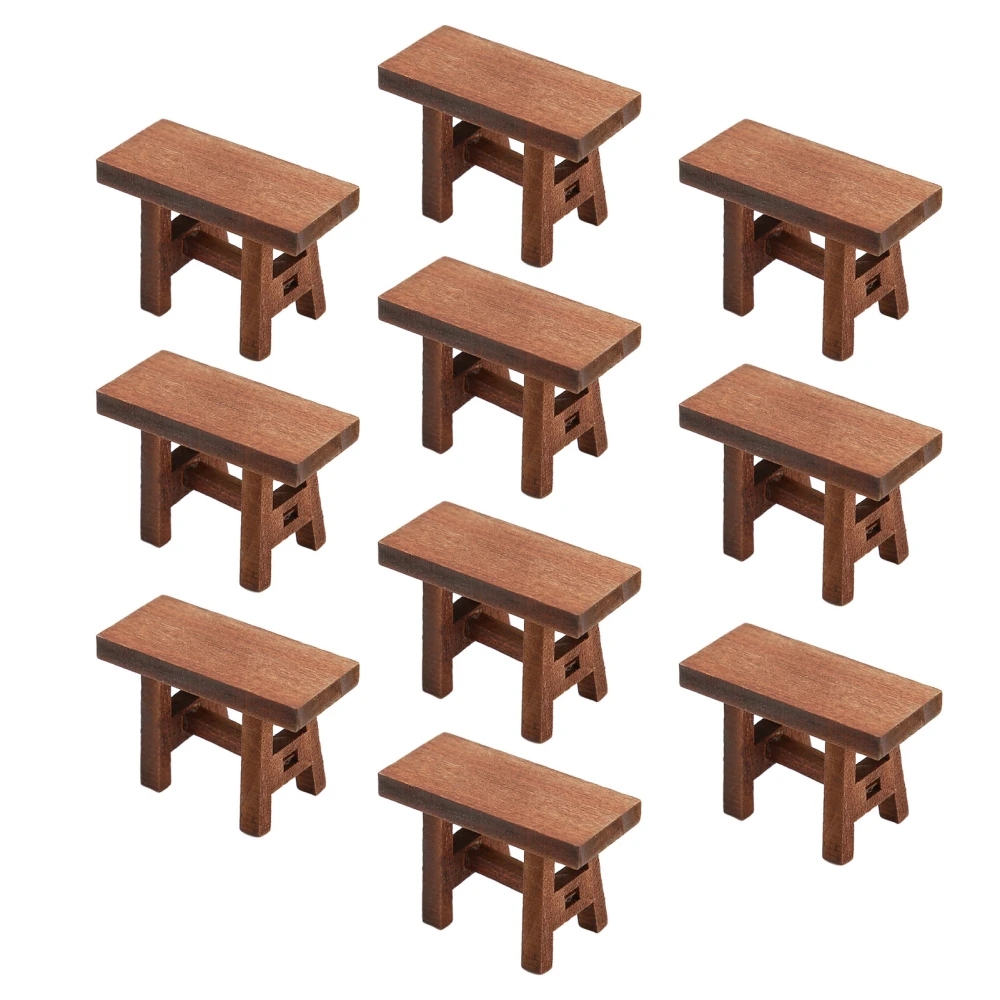 10pcs Miniature Dollhouse Foot Stool Simulation Retro Dollhouse Wooden Stool for Dollhouse Accessories