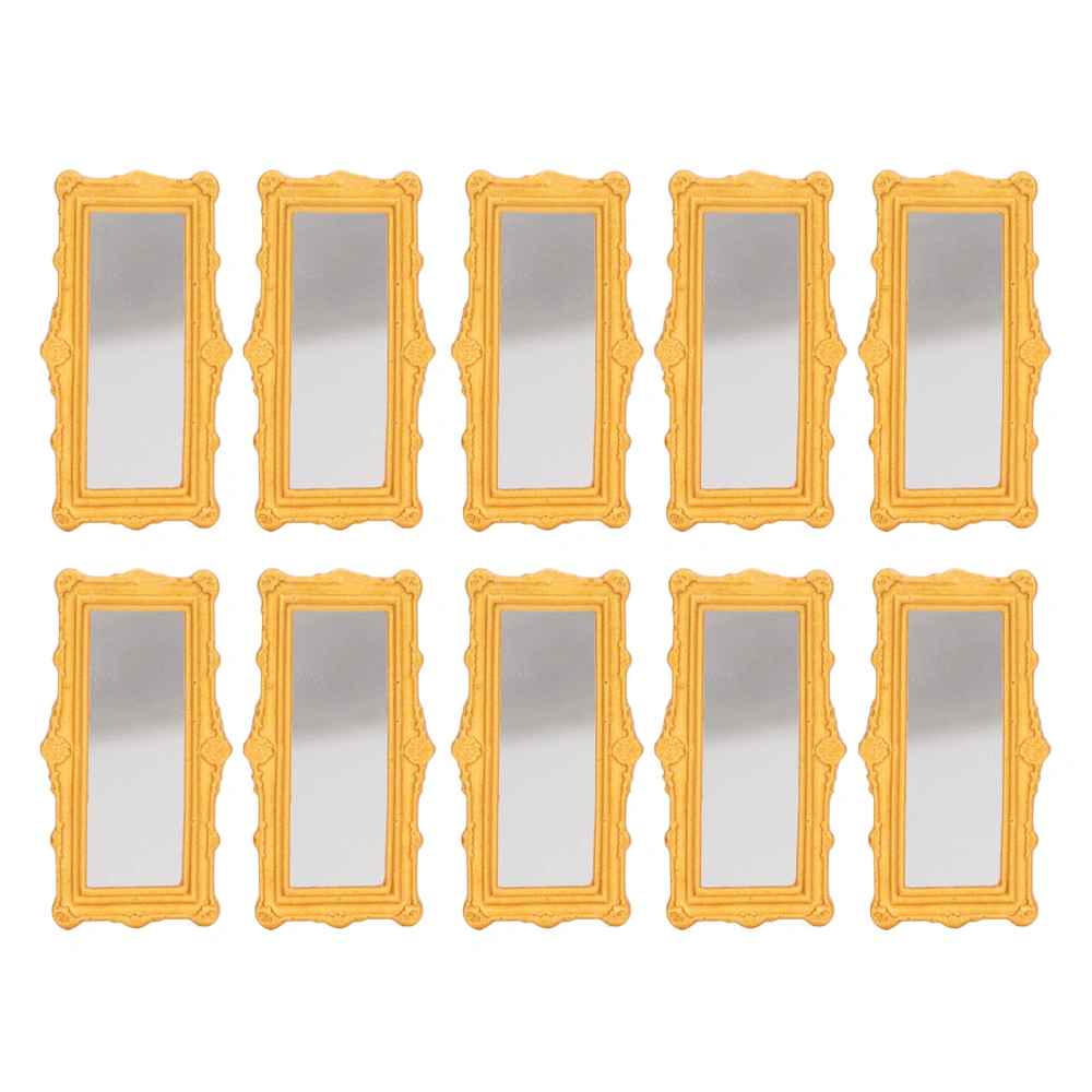 10Pcs Dollhouse Miniature Mirror European Frame Mirror Mini Furniture Accessory for 1/12 1/6 Scale Dollhouse Doll Gold