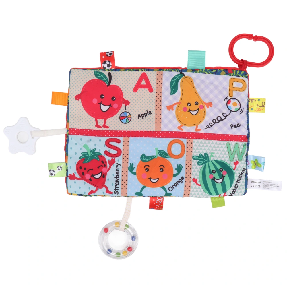 Baby Tags Security Blanket Multifunctional Baby Soothing Sensory Blanket with Starfish Shape Teether Fruit Soothing Towel (watermelon Red Bottom)