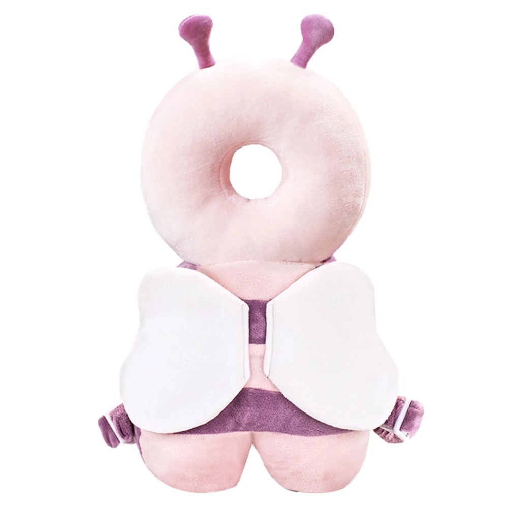 Baby Head Protection Pillow High Safety Shockproof Breathable Comfortable Belt Toddlers Headrest Pad for Home Pink Bee Horizontal Belt