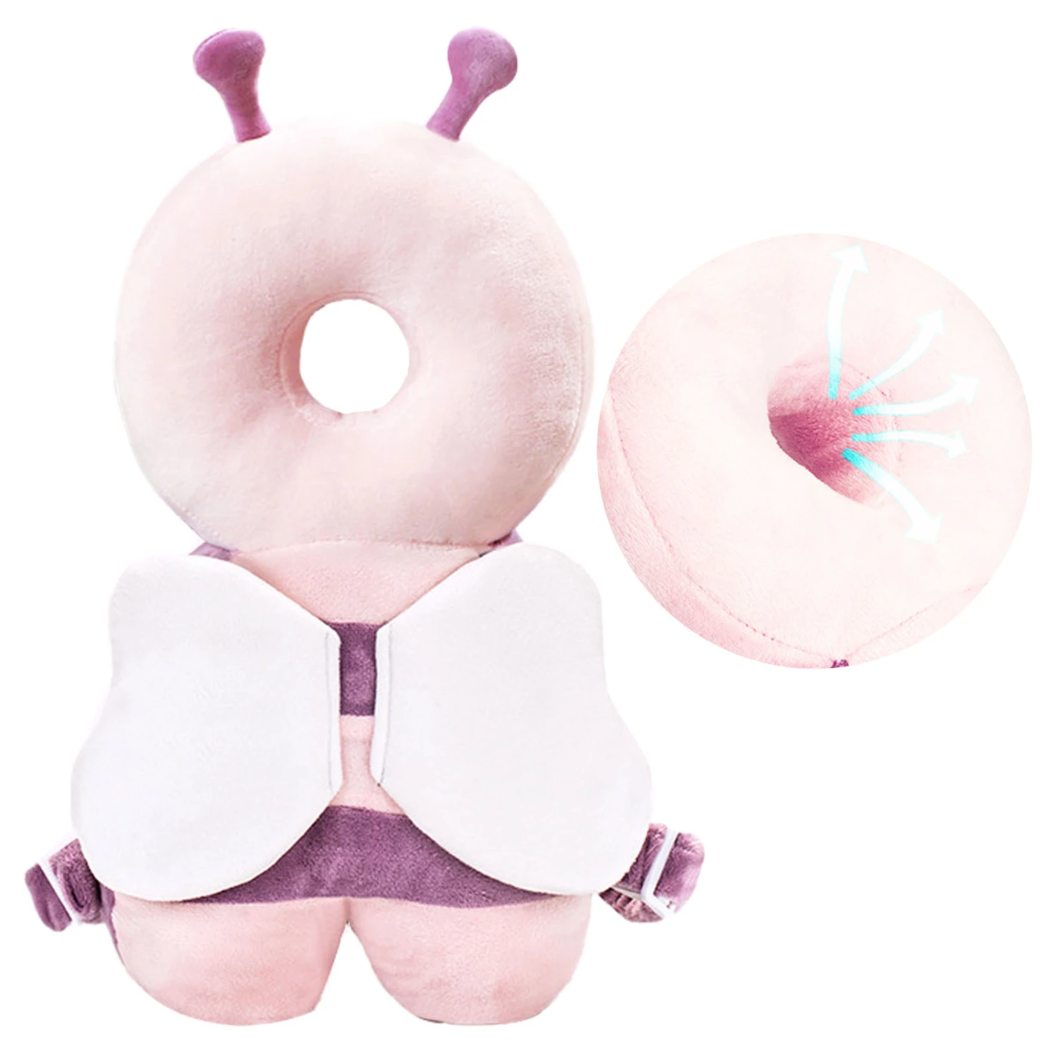 Baby Head Protection Pillow High Safety Shockproof Breathable Comfortable Belt Toddlers Headrest Pad for Home Pink Bee Horizontal Belt
