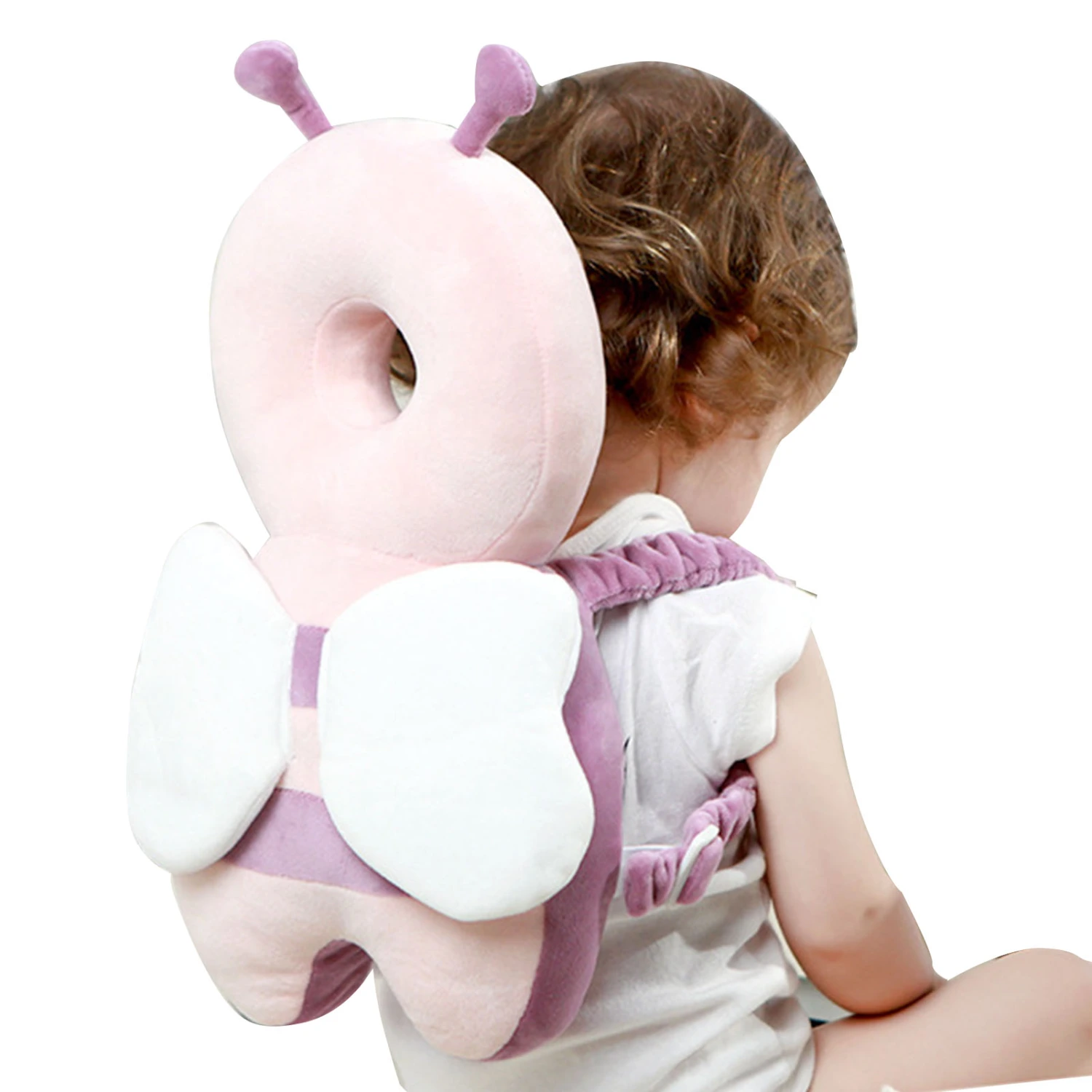 Baby Head Protection Pillow High Safety Shockproof Breathable Comfortable Belt Toddlers Headrest Pad for Home Pink Bee Horizontal Belt
