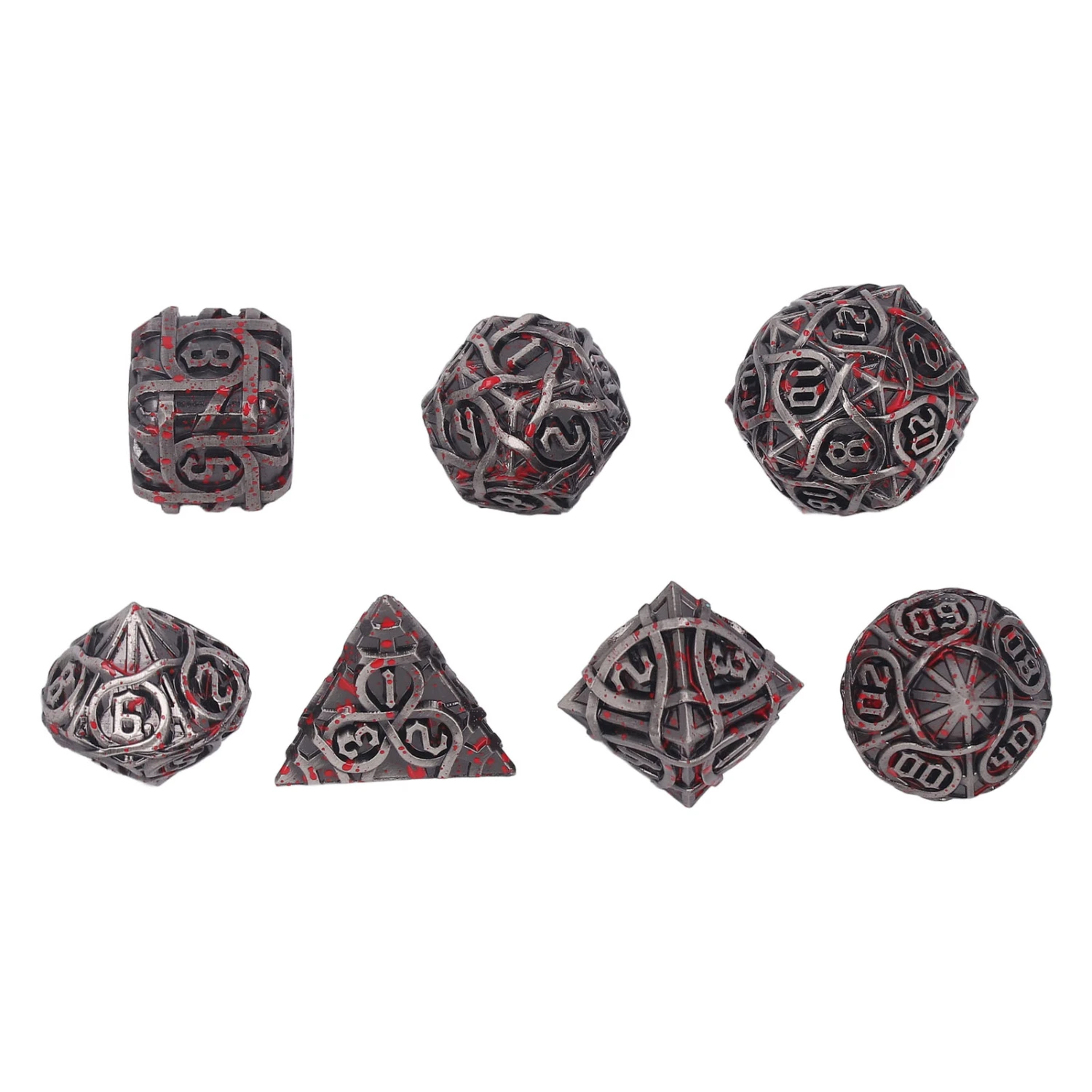 Metal Dice Set Blood Stains Heavy Duty Keep Balance Zinc Alloy Polyhedral Dice Set for Board Games