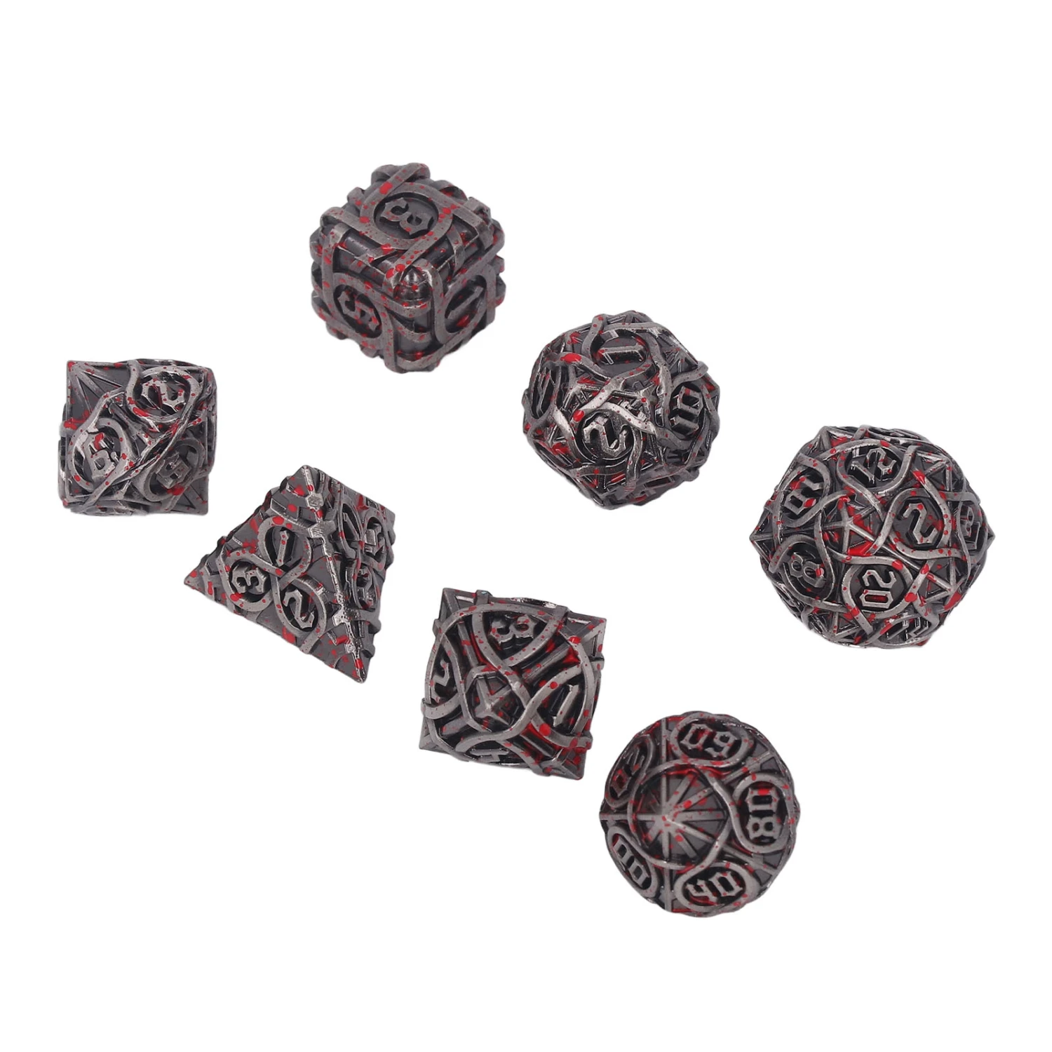 Metal Dice Set Blood Stains Heavy Duty Keep Balance Zinc Alloy Polyhedral Dice Set for Board Games