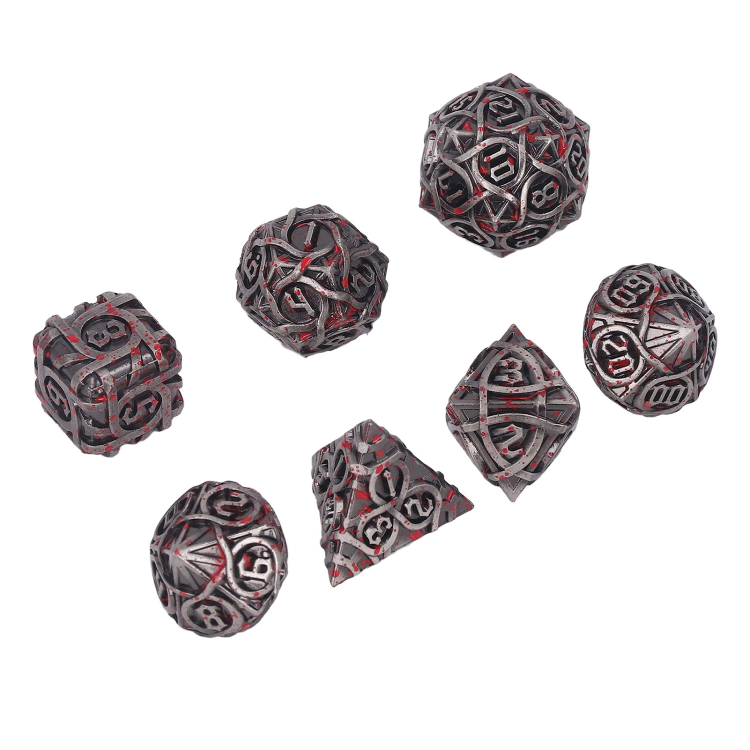Metal Dice Set Blood Stains Heavy Duty Keep Balance Zinc Alloy Polyhedral Dice Set for Board Games