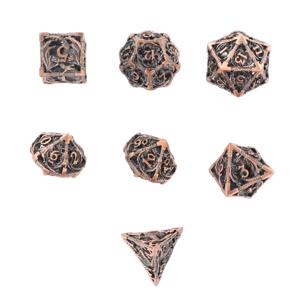 7pcs Board Game Polyhedral Dice Copper Hollow Dragon Pattern Clear Number High Balance Role Playing Dice Set