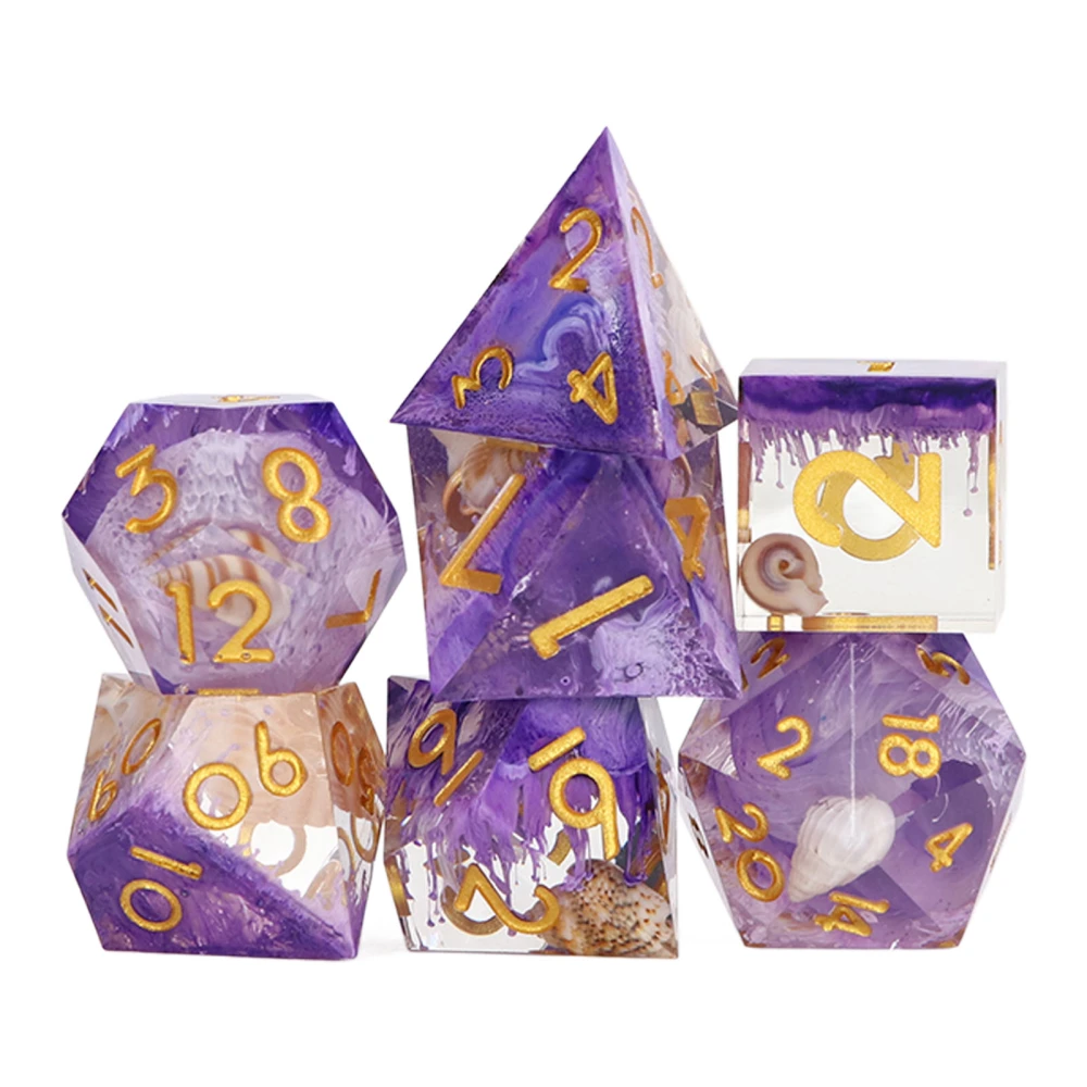 7pcs Resin Role Playing Game Dice Men Women Portable Exquisite Polyhedral Dice Set for Holiday Party Bar Purple